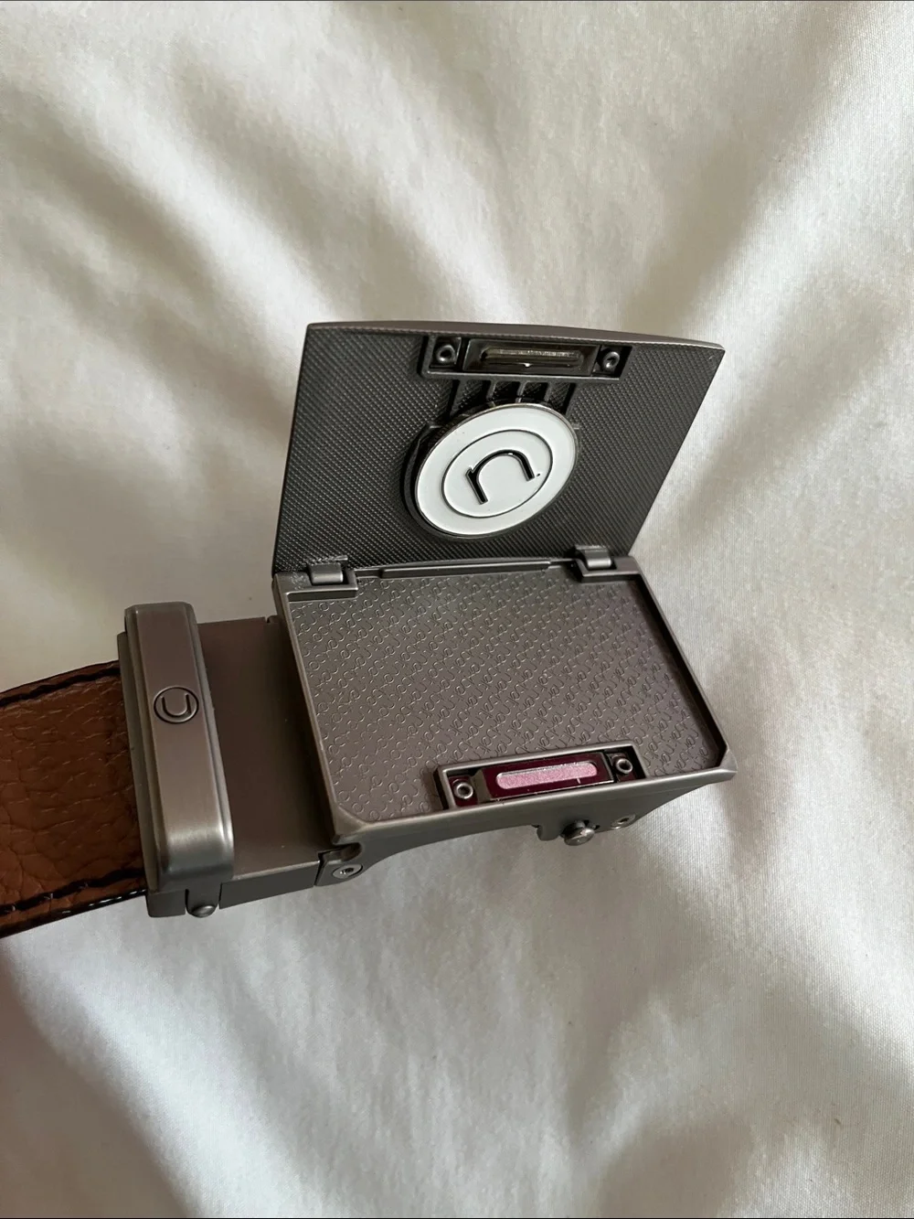 Nextbelt men’s Go-in pebble ratchet belt cognac textured leather metal buckle